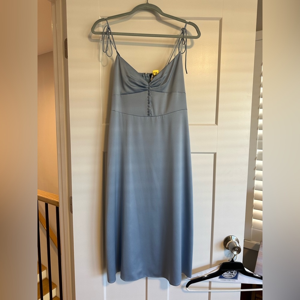Blue Satin Midi Dress